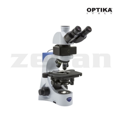 Microscopio trinocular campo claro y fluorescencia con iluminación X-LED3 con LED blanca y revólver quíntuple. modelo B-383LD, marca Optika