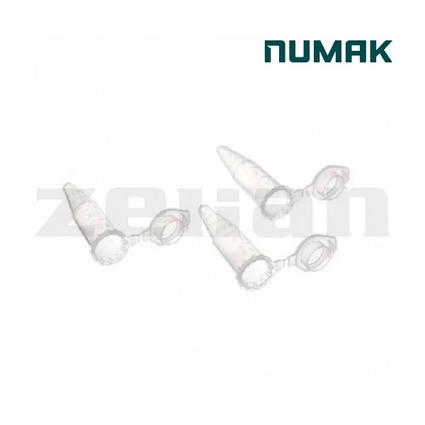 Microtubo para centrifuga tipo eppendorf de 1,5 ml libres de DNASA RNASA en bolsa x 500 un. Marca Numak