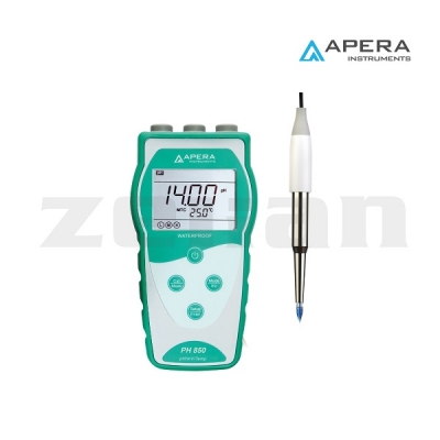Medidor de pH (pHmetro) portátil para muestras de alimentos y semisólidas, equipado con sonda de punta LanSen 753, marca Apera, modelo PH850-SS