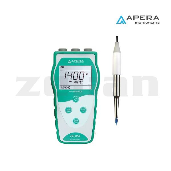 Medidor de pH (pHmetro) portátil para muestras de alimentos y semisólidas, equipado con sonda de punta LabSen 753. Marca Apera, modelo PH850-SS