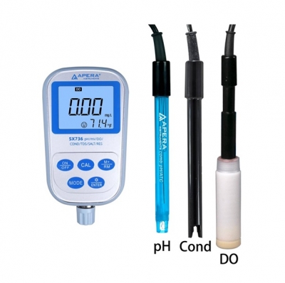 Medidor multiparámetro portátil de pH/EC/TDS/Salinidad/OD/ Resistividad y Temperatura. Marca Apera USA, Modelo SX736
