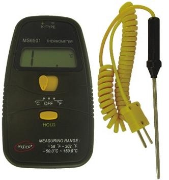 Termómetro digital con sonda termocupla tipo K. Marca V&A, modelo MS6501
