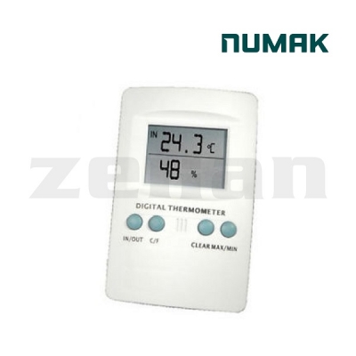 Termohigrómetro digital Máx/min, reloj, fecha y alarma.