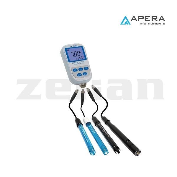 Medidor multiparámetro portátil de pH/EC/TDS/Salinidad/Oxigeno Disuelto/ ORP/Resistividad y Temperatura. Marca Apera, Modelo SX751
