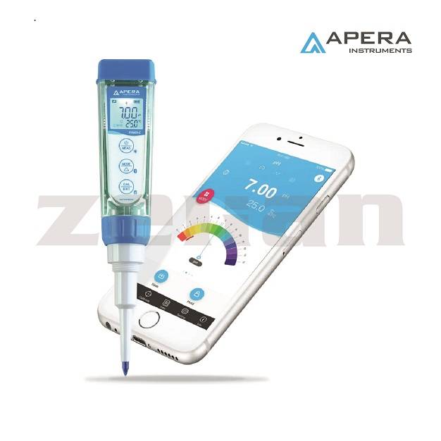 Medidor de pH (pHmetro), ORP/Temp. para alimentos inteligente portátil. Marca Apera, modelo pH60S-Z con la aplicación móvil ZenTest.