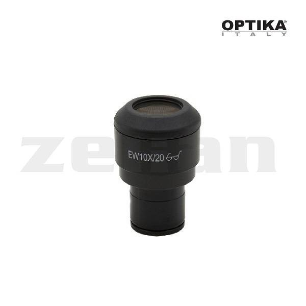 Ocular EW10x / 20, con escala micrométrica (10 mm / 100 um) y protector de goma modelo M-163.Marca Optika